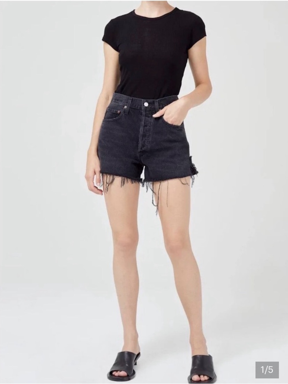 Agolde Vintage Dee Black High Rise Shorts Organic Cotton Size 28